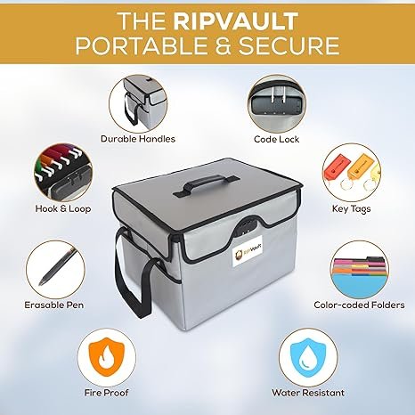 Ripvault™ Home Office Organization System - Fireproof Storage Box for Important Documents - Estate Planning Tool with Pre-Labeled File Organizer Folders | All-in-one Solution - Rated Up to 1200°F - Image 5